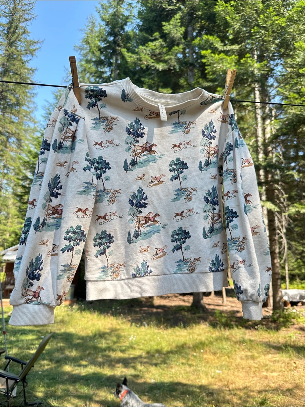 Janie and Jack Cream Horse Print Pullover